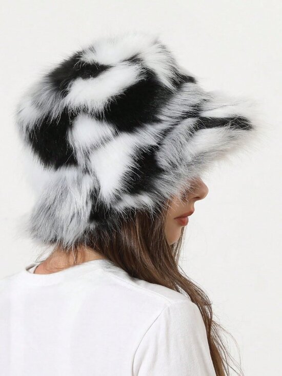 Women\'s Fuzzy Fluffy Plush Faux Warm Bucket Hat